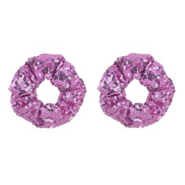 ZOONAI Women Teen Girls Sequins Satin Scrunchies Hair Accessories Elastic Sparkly Hair Ponytail Holder Hair Tie - Set of 2 (Purple)