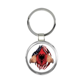 Gift Keychain : Albania Flag USA American Chest Albanian Expat Country