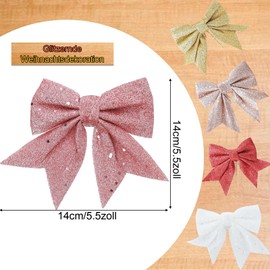 YUNLI Pack of 12 Christmas bows, Christmas tree bows, pink glitter bows, Christmas tree decorations, Christmas tree bow bow, Christmas bows for Christmas wreath, gifts decoration