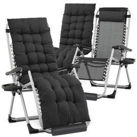 MoNiBloom 27-Inch Zero Gravity Lounge Chairs Set of 2 with Cushion, Padded Patio Anti Gravity Recliner, Foldable Outdoor Lounger with Headrest and Footrest for Beach Camping, Black