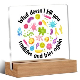 Biology Gifts for Women Men, Microbiology Gifts, Funny Science Gifts, Science Biology Teacher Gift Home Office Desk Decor Signs Plaques 4 x 4 Inches