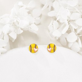 Softball Earrings S925 Sterling Silver Softball Stud Earrings For Women Softball Sport Jewelry Gifts For Softball Lover