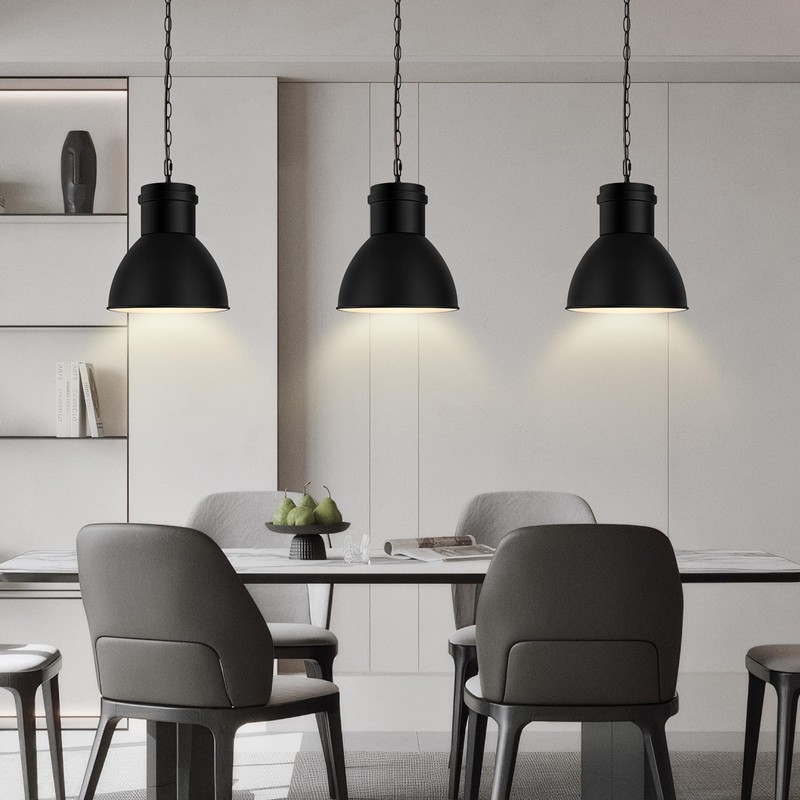 BoostArea Black Pendant Lights Kitchen Island, 10.6" Large Metal Shade