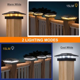 APONUO Solar Post Cap Lights 16-Pack, Black IP64 Waterproof 16 LED Fence Post Solar Lights for 4x4 5x5 6x6 Wood/Vinyl Posts, 2-Mode Deck Post Lights Solar Powered, 10-Hr Lighting for Patio Yard Porch