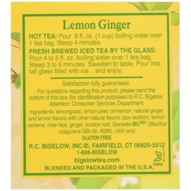 Bigelow, Lemon Ginger with Probiotics Herbal Tea Bags, 18 Count Box, (Pack of 6), Caffeine Free Herbal Tea, 108 Tea bags Total