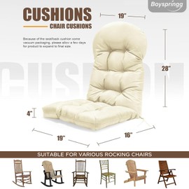 boyspringg Patio Chair Cushions High Back Thick Chair Pads Adirondack Chair Cushion, Waterproof Fade- Resistant Patio Chairs Cushion Throw Rocking Chair Cushions Outdoor and Indoor,43in*20in (Biege)