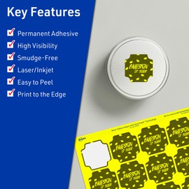 Avery Printable Square Scalloped Labels with Sure Feed Technology, 1-5/8" x 1-5/8", Neon Yellow Labels, Print-to-The-Edge, Laser/Inkjet, 800 Total, Great for Cosmetic Labels and Jar Labels