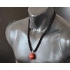 Natural Tumbled Red Jasper Pendant, Genuine Black Onyx Beaded Necklace,