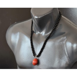 Natural Tumbled Red Jasper Pendant, Genuine Black Onyx Beaded Necklace, Red Stone Necklace, Gemstone Necklace, 8mm Beads, Unique Fashion Jewelry, Healing Crystal Chakra Necklace, Crystal Pendant
