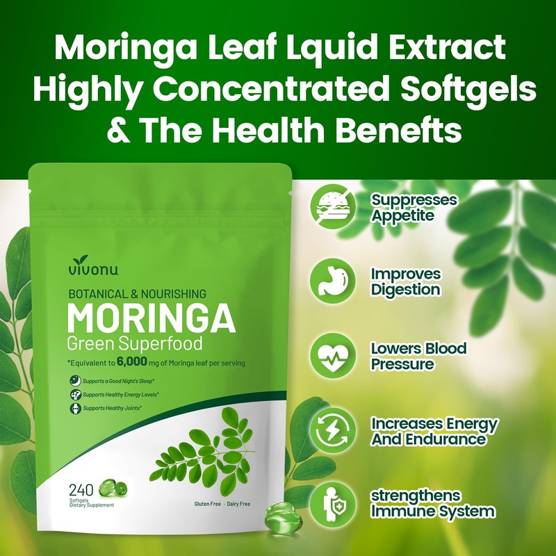 VivoNu Pure Moringa Capsules, Moringa Leaf Extracts, 120 Day Supply,