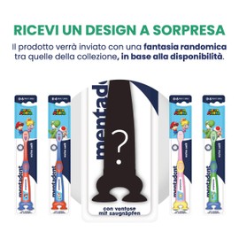 Mentadent Spazzolino Kids, Spazzolino Bambini 0-6 Anni, Personaggio a Sorpresa, Setole Morbide, Punte Sottili (0,01 mm), per Denti da Latte, Testina Piccola e Arrotondata e Ventose alla base