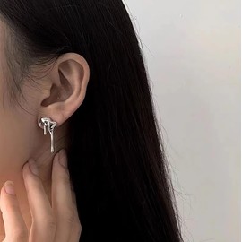 Asymmetrical Earrings for Women, Statement Unique Creative Lava Geometric Dangle Trendy Lightweight Stud Earrings for Teen Girls Holiday Jewelry Gifts (Silver)