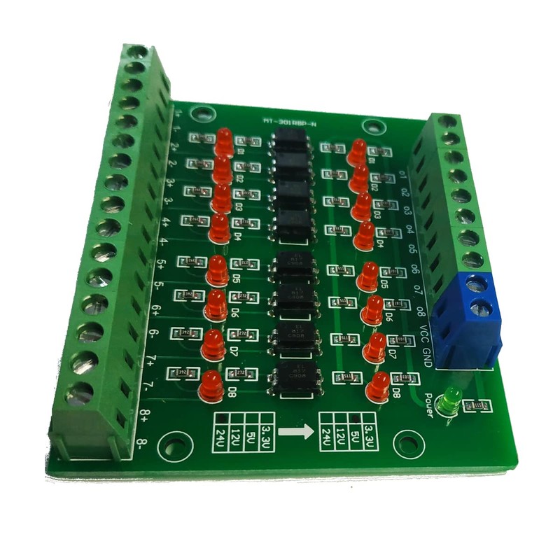 PRACTINET Módulo Optoacoplador de 24 vcd a 5vcd de 8