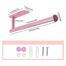 Pink Paper Towel Holder, Paper Towels Rolls for Kitchen, Paper Towel Holder - Self Adhesive or Drilling, Under Cabinet Paper Towel Rack, Wall Mounted Paper Towel Roll Holder for Kitchen Paper Towel
