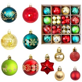 Set of 44 Christmas Baubles Plastic Red Green Christmas Tree Baubles Decoration Christmas Tree Decoration Weatherproof Christmas Baubles Christmas Decoration Indoor Outdoor