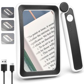 Tobegiga Rechargeable Magnifying Glass with Light for Reading, 5X Large Page Magnifier with LED Lighted for Seniors Low Vision, Folding Handheld Rectangle Magnifier for Reading Small Print Black-White