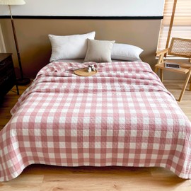 youlanhome Cotton Throw Blanket - 60"x80" Plaid Checkered Pattern, Soft and Cozy Flannel Blanket for Couch, Bed, Sofa, All Seasons (Pink)