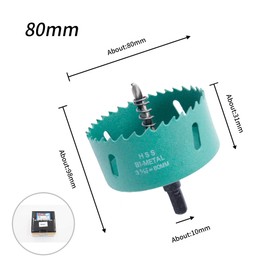 Bi-Metal Hole Saw Drill Bit, Wood, Plasterboard, Resin, Plastic, Plywood, Aluminum, Stainless Steel, Iron, Hole Drilling, Cutting Diameter 3.1 inches (80 mm), High Quality