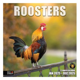 RED EMBER Roosters 2025 Wall Calendar 12 Month | 12" x 24" Open | Thick & Sturdy Paper | Giftable | Calendar 2025
