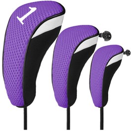 Golf Club Head Covers Woods Driver Fairway Hybrid 3 Pack Set, Headcovers Men 1 3 5 7 X Interchangeable Number Tag, Fit All Wood Clubs for Men Women (Purple-1 Driver&1 Fairway&1 Hybrid)