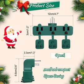Kanayu 4 Pcs 3-Outlet Extender Adapter, Indoor/Outdoor Use, Weatherproof 3 Prong Plug Outlet Splitter with Dust-proof Cover All Weather for Garden, Home, Office, Garage, Patio, Green