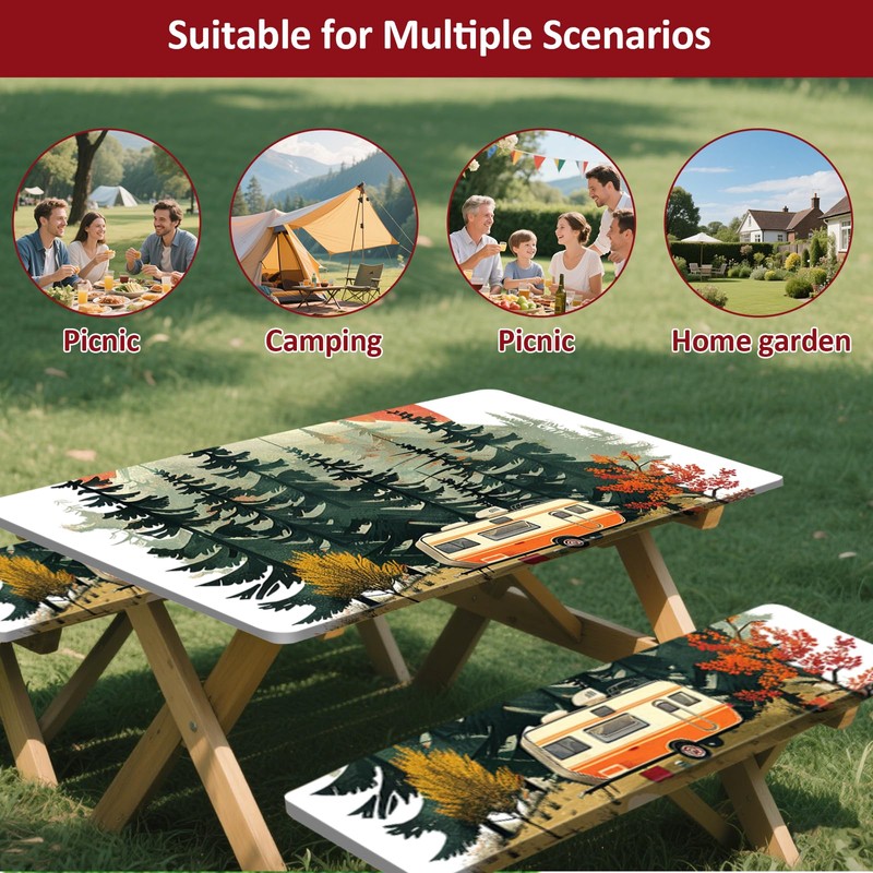 KENOBEE Picnic Table Cover with Bench Covers 6FT 3PCS, Camping