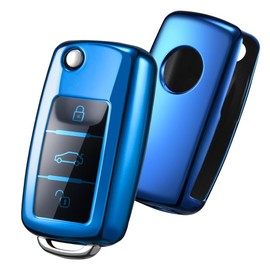OATSBASF Car Key Cover for VW Golf, Polo, Passat; Skoda; Seat; 3 Buttons (Blue)