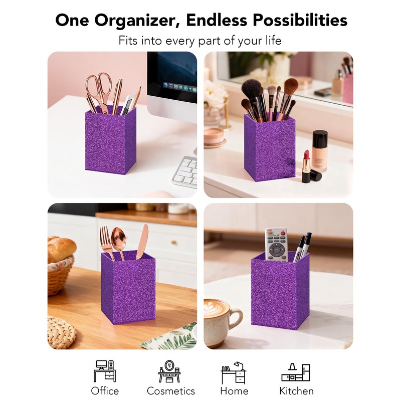 Luminzo Acrylic Desk Pen Holder, 3 x 3 x 4