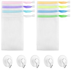 Chudian Pack of 8 Soap Bags, Nylon Soft Soap Bag, Soap Net for Soaps and Soap Scrubs for Foaming, Drying Soap with 5 Suction Cup Hooks