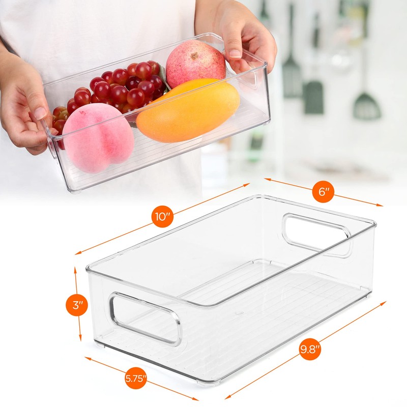 LotFancy Refrigerator Organizer Bins, 4 Pack,10x6x3 in, Clear Plastic Storage