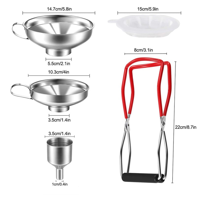 Stainless Steel Funnel Kitchen Jam Funnel with Preserving Jars Lifter