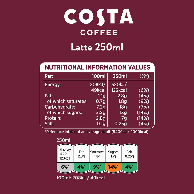 Costa Coffee Latte 4 x 250 ml
