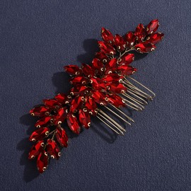 Teyglen Red Rhinestone Bridal Hair Comb Bride Crystal Wedding Hair Comb Simple Crystal Hair Piece Headpiece for Women Party Prom Wedding Hair Accessories (Red)