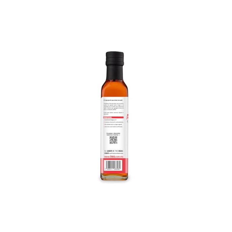 Aceite de ajonjolí picante Inés. Con chile de arbol y