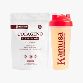 Kamusa Colágeno Hidrolizado con Caldo de Hueso | Sin sabor 300gr + Shaker | Apoyo para Piel, Cabello y Articulaciones