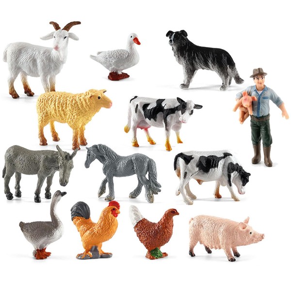 PSFXBM 13pcs Farm Animals Toys Set, Solid Plastic Animal Figures
