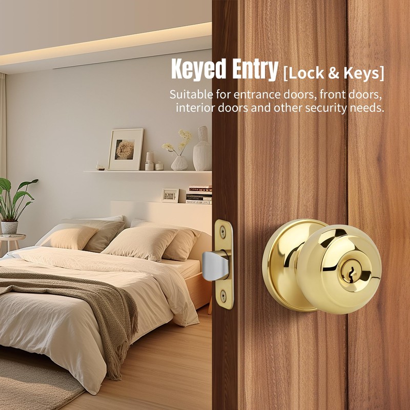 Moquin Gold Keyed Entry Door Knob with Lock and Key,