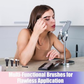 Juego de 10 brochas de maquillaje portátiles con bolsa de viaje, kit de brochas cosméticas pequeñas para base, rubor, sombra de ojos, polvo, contorno
