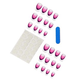 Square Press on Nails Medium Pink Fake Nails,French Tip Glazed Acrylic Nails, Shiny Glossy Gel False Nails Kits Salon Quality Stick Glue on Nails Tip 24 Pcs