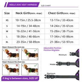 HEELE Dog Harness, No Pull Dog Harness Medium, Release on Neck, Reflective Adjustable Dog Harness with Front Back 2 Leash Attachments & Soft Padded Control Handle for Dogs Walking Training, Purple, M