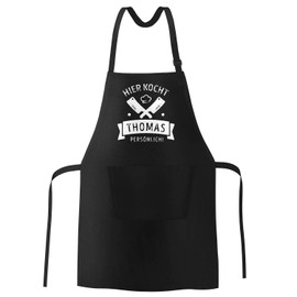 MoonWorks® Grill-Schürze Kochschürze für Männer mit Spruch Hier kocht der Chef persönlich Baumwoll-Schürze Küchenschürze schwarz unisize