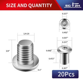 1/4-20 x 3/8" 20Pcs Flat Head Hex Socket Cap Screws Bolts Barrel Nuts Kit, 304 Stainless Steel 18-8, Full Thread by SG TZH (with Hex Spanner)