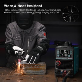 bestarc Leather Forge MIG Welding Gloves, 932℉ Heat Resistant Welding Gloves with Kevlar Stitching for MIG, TIG, Stick, Forge (Black-White)