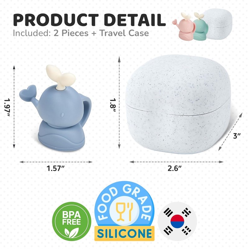 Whale SoftSip Silicone Food Pouch Topper 2 Pack with Travel