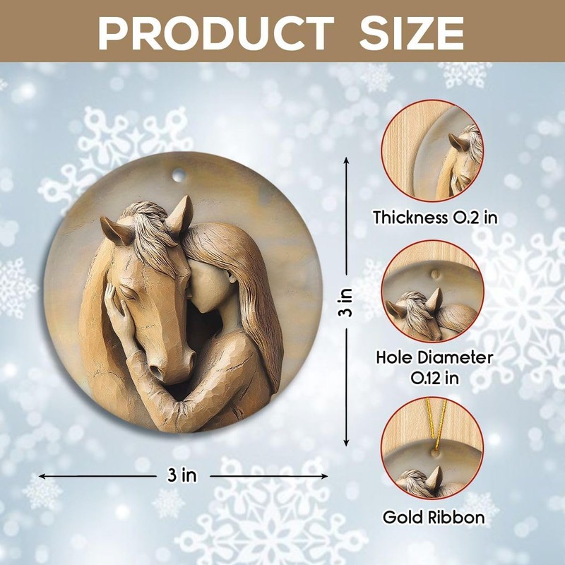 Horse Ornaments for Christmas Tree 2025, Double Sided Ceramic Hanging