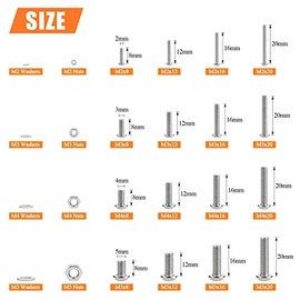 1280 Piezas Surtido de Tornillos Métricos M2 M3 M4 M5 304 Tornillos de Acero Inoxidable, Surtido de Tornillos Allen con Cabeza Cilíndrica, Tuercas Hexagonales y Arandelas Planas