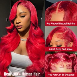 Agairl 30 Inch Red Lace Fronr Wigs Human Hair Pre Plucked 210% Density 13X6 Red Wig Human Hair HD Body Wave Lace Frontal Wigs Human Hair Colored Wigs Human Hair for Women