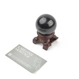 Karelian Heritage 30 mm 1.2 inches Clear Crystal Ball with Wood Stand Mystical Stone Black Ball FengShui Shungite Spheres S584