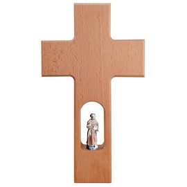 Kaltner Präsente Gift idea – Cross Wall Cross Crucifix Made of Beech Wood 20 cm for the Wall with Saint Figure Francis of Assisi