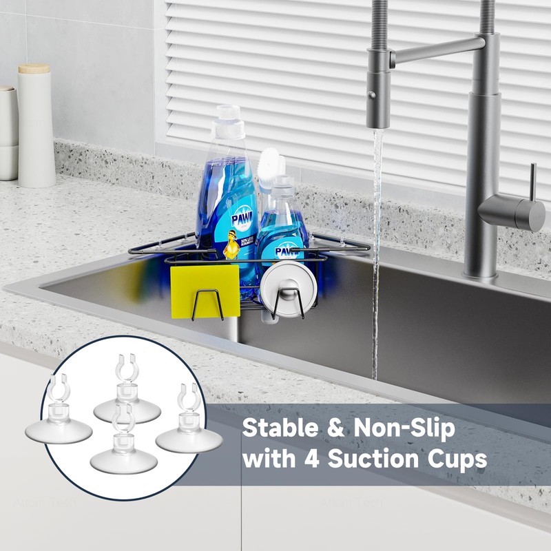 NiHome Extendable Arm Stainless Steel Kitchen Sink Corner Caddy, Easy